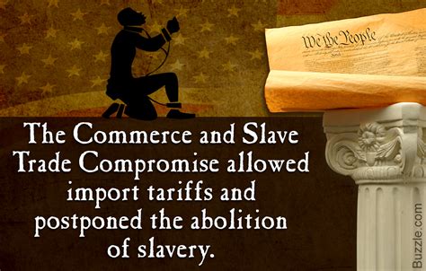 As a result, several major <b>compromises</b> in the ratified version of the Constitution, including the Great <b>Compromise</b>, Three-Fifths <b>Compromise</b>, <b>Slave</b> <b>Trade</b> <b>Compromise</b> <b>and</b> the <b>compromise</b> on the Bill of Rights. . Commerce and slave trade compromise provisions